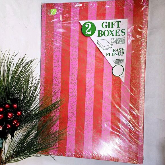 2 Vintage 1970s Groovy Retro Cool Christmas Gift Boxes NIP Sweaters Robes Gowns - Picture 1 of 9